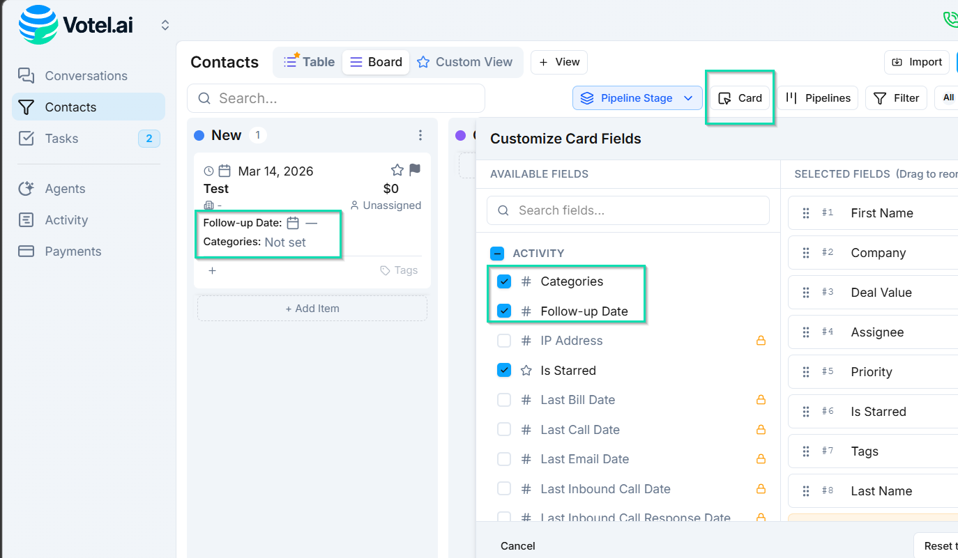 Selecting Card Fields
